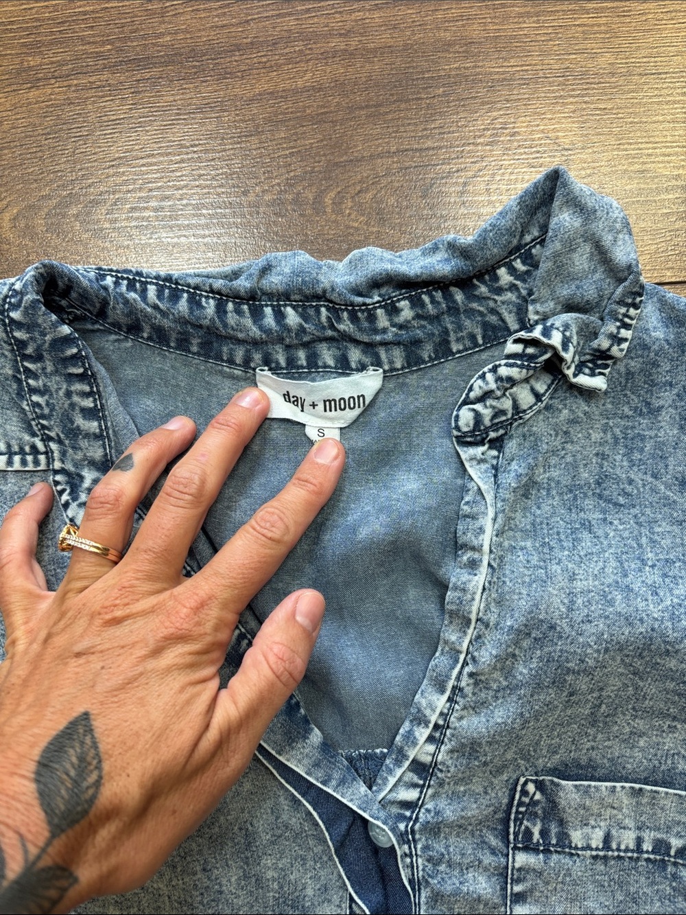 Washed Denim Shirt Dress with Frayed Hem - Blue - Picture 2 of 2